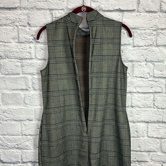 Apt 9 Dress Womens Medium Petite Black Plaid Sleeveless Mock Neck - Picture 7 of 9